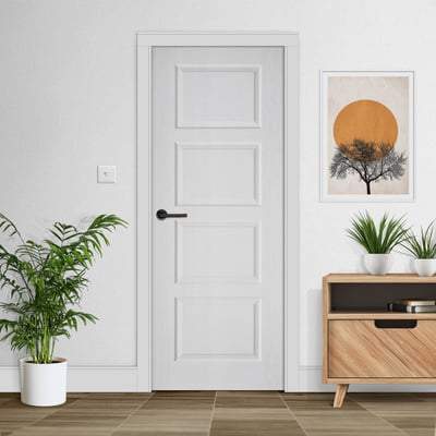Contemporary Moulded White Primed 4 Panel Interior Fire Door FD30 - 1981mm x 838mm - LPD Doors