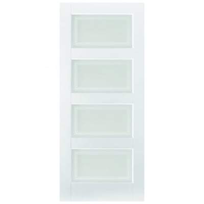 Contemporary White Primed 4 Frosted Light Panels Interior Door - 1981mm x 838mm - LPD Doors