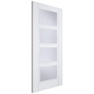 Vancouver White Primed 4 Glazed Clear Light Panels Interior Fire Door FD30 - 1981mm x 762mm - LPD Doors