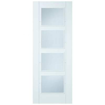 Vancouver White Primed 4 Glazed Clear Light Panels Interior Fire Door FD30 - 1981mm x 838mm - LPD Doors