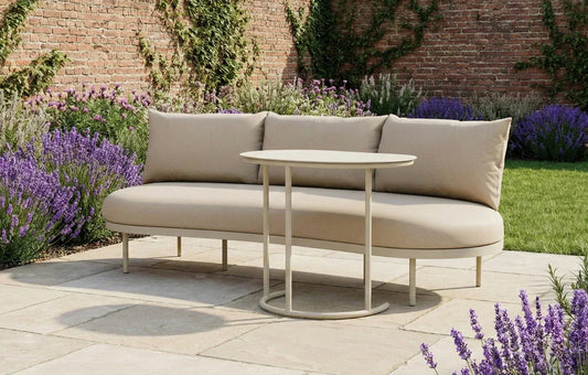 Kiki Beige 3-Seater Curved Garden Sofa and Coffee Table - MINT Outdoor