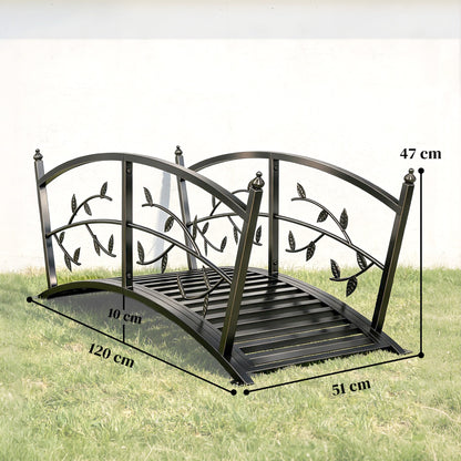 Outsunny 1.2M Metal Garden Bridge with Safety Railings, Outdoor Pond Bridge, Arch Decorative Footbridge for Creek Stream