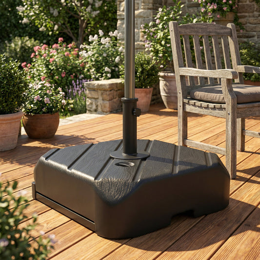 Outsunny Garden Parasol Base with Wheels, Telescopic Handle, 72 kg /45 kg Fillable Sun Umbrella Base Parasol Stand, Black