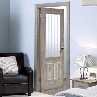 Mexicano Light Grey Laminated 1 Glazed Clear With Frosted Lines Light Panel Interior Door - 1981mm x 686mm - LPD Doors