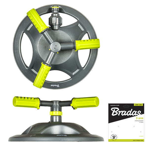 Bradas 3-Arm Rotating Sprinkler Lime Line - Best4Trade-Retail Garden watering