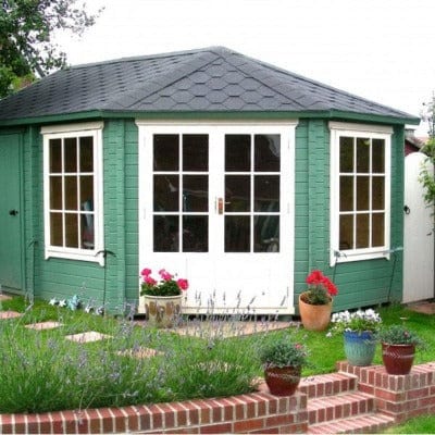 Shire Leygrove Corner Log Cabin w/ Store - 10ft x 14ft - Shire