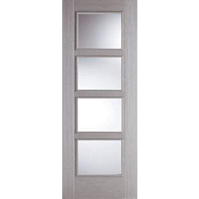 Vancouver Light Grey Pre-Finished 4 Glazed Clear Light Panels Interior Door - 1981mm x 686mm - LPD Doors