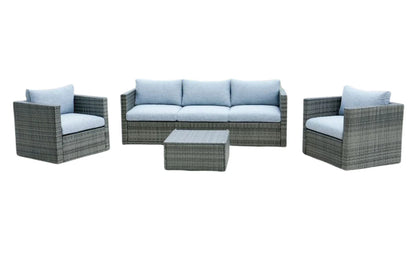 Lima 5 Seater Grey Polyrattan Garden Sofa Set Bundle with Armchair, Coffee Table & Protective Cover