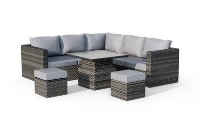 Lima 7-Seater Rattan Garden Corner Sofa Set | Height-Adjustable Table, Stools & Protective Cover
