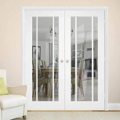 Lincoln White Primed 3 Glazed Clear Light Panels Pair Interior Doors - 1981mm x 1219mm - LPD Doors