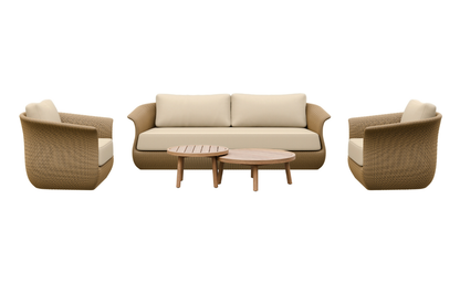 Linden Rattan 5-Seater Outdoor Sofa & Armchair Set with Teak Coffee Tables