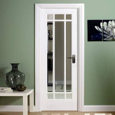 Manhattan White Primed 9 Panel Clear Bevelled Light Panels Interior Door - 1981mm x 686mm - LPD Doors
