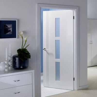Sierra Blanco White Pre-Finished 3 Glazed White Frosted Panels Interior Door - 1981mm x 686mm - LPD Doors