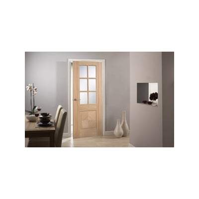 Barcelona 6 Light Clear Bevelled Glass Pre-Finished Oak Internal Door - 1981mm x 610mm - LPD Doors