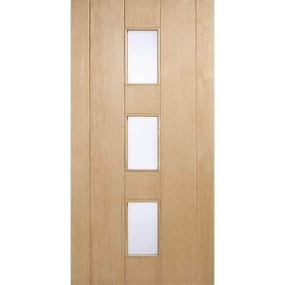 Copenhagen Oak Unfinished 3 Double Glazed Frosted Light Panels External Door - 1981mm x 762mm - LPD Doors