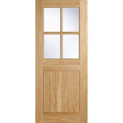 Cottage Oak Unfinished 4 Double Glazed Clear Light Panels External Door - 1981mm x 838mm - LPD Doors