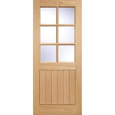 Cottage Oak Unfinished 6 Double Glazed Clear Light Panels External Door - 2032mm x 813mm - LPD Doors