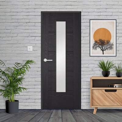 Vancouver Black Ash Pre-Finished Laminate 1 Glazed Clear Light Panel Interior Door - 1981mm x 762mm - LPD Doors
