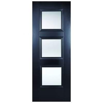 Amsterdam Black Primed 3 Glazed Clear Bevelled Light Panel Interior Door - 1981mm x 686mm - LPD Doors