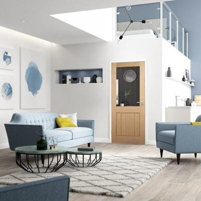 Oak Mexicano Half Light With Silkscreen Un-Finished Internal Door - 1981mm x 686mm - LPD Doors