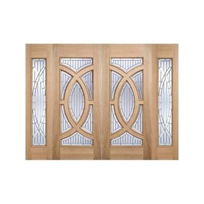 Majestic Oak Unfinished 7 Double Glazed Bevelled Zinc Clear Light Panels External Door - 1981mm x 762mm - LPD Doors