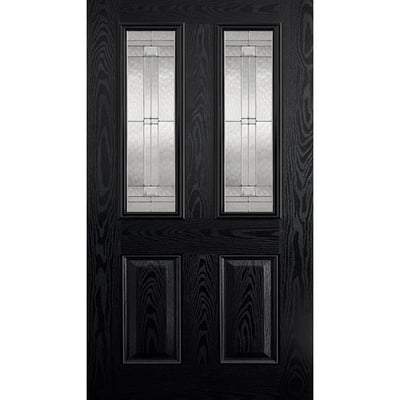 Malton Black GRP Pre-Finished 2 Double Glazed Lead Light Panels External Door - 1981mm x 838mm - LPD Doors