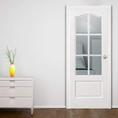 Kent White Primed 6 Glazed Clear Bevelled Light Panels Interior Door - 1981mm x 686mm - LPD Doors