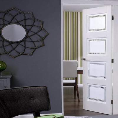 Contemporary White Primed 4 Frosted Light Panels Interior Door - 1981mm x 813mm - LPD Doors