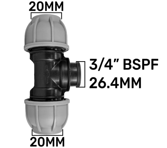 MDPE Tee 20mm - 3/4" BSPF - 20mm - Best4Trade-Retail Tech Hose & Fittings