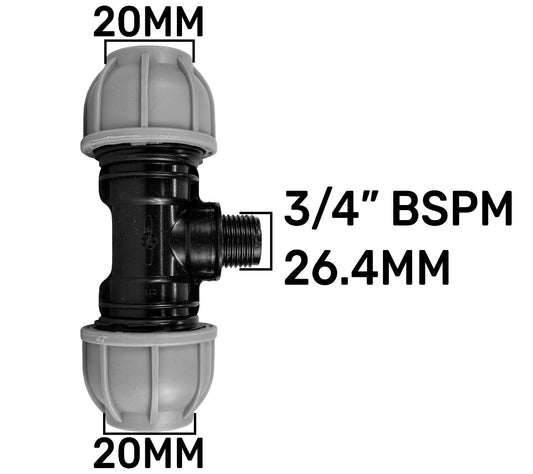 MDPE Tee 20mm - 3/4" BSPM - 20mm - Best4Trade-Retail Tech Hose & Fittings