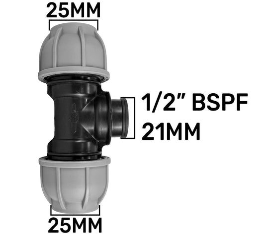 MDPE Tee 25mm - 1/2" BSPF - 25mm - Best4Trade-Retail Tech Hose & Fittings