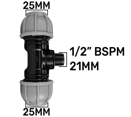 MDPE Tee 25mm - 1/2" BSPM - 25mm - Best4Trade-Retail Tech Hose & Fittings