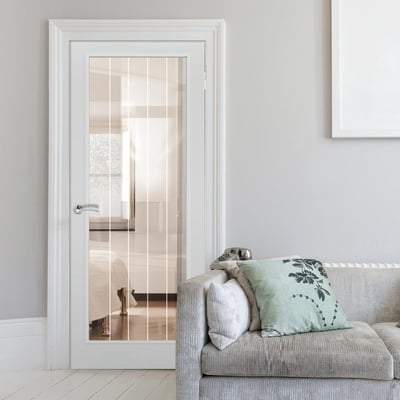 Moulded Textured Vertical White Primed 1 Glazed Clear With Frosted Lines Light Panel - 1981mm x 762mm - LPD Doors