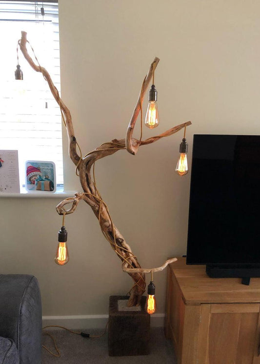 Margot – Five-Bulb Statement Floor Lamp in Natural Branch & Timber