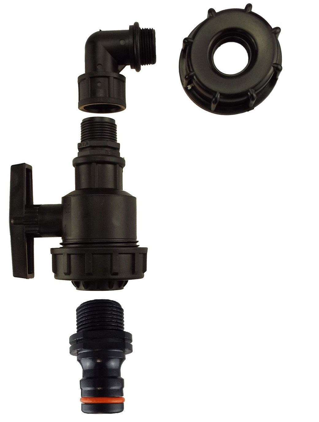 IBC 2” S60X6 Cap with Elbow Fitting, Large Plastic Valve and Male Quick Connector - Best4Trade-Retail