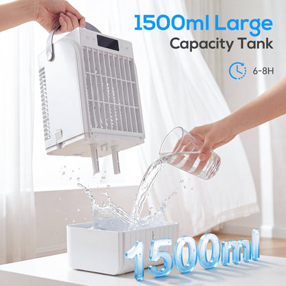 HOMCOM Portable Air Conditioner, 4-in-1 Mini Air Cooler with 4 Wind Speed, 2 Cool Mist, RGB 7 LED Light, White
