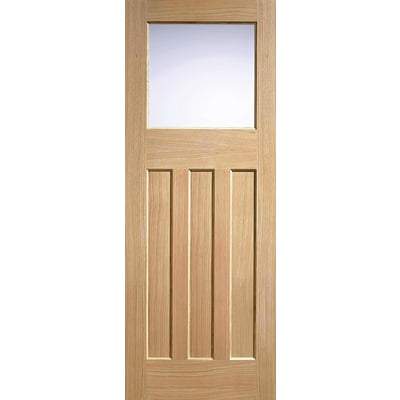 Oak DX 30's Style - 1 Glazed Frosted Glass Light Panel Un-Finished Internal Door - 2032mm x 813mm - LPD Doors