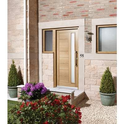 Goodwood Oak Unfinished 1 Double Glazed Frosted Light Panel External Door - 1981mm x 838mm - LPD Doors