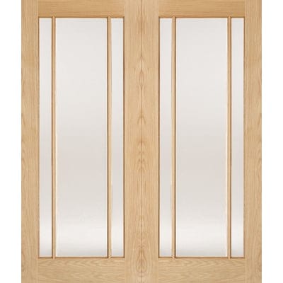 Oak Lincoln 3 Glazed Clear Light Panel Un-Finished Internal French Doors - 1981mm x 1067mm - LPD Doors