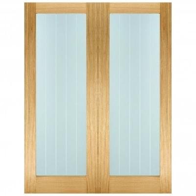 Oak Mexicano Glazed Door Pair Un-Finished Internal Door - 1981mm x 1168mm - LPD Doors