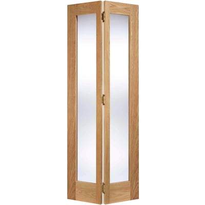 Oak Pattern 10 - Bi-Fold x 2 Glazed Clear Light Panels Un-Finished Internal Door - 1981mm x 762mm - LPD Doors