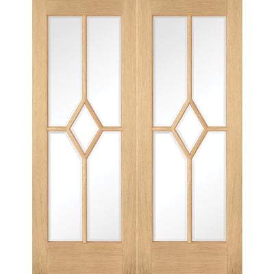 Oak Reims 5 Glazed Clear Panels (Diamond) Pre-Finished Internal French Doors - 1981mm x 1220mm - LPD Doors