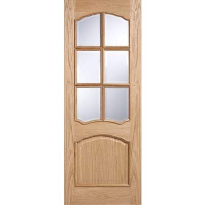 Oak Riviera RM2S 6 Glazed Clear Light Panels Un-Finished Internal Door - 1981mm x 686mm - LPD Doors