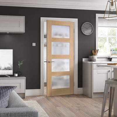 Oak Shaker 4 Clear Glass Light Panel Pre-Finished Internal Door - 2040mm x 726mm - LPD Doors