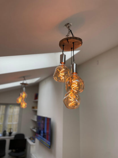 Oak Slice Trio Pendant Light | 3 Drop Kitchen Island & Dining Lighting UK