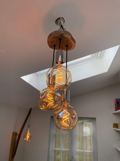 Oak Slice Trio Pendant Light | 3 Drop Kitchen Island & Dining Lighting UK