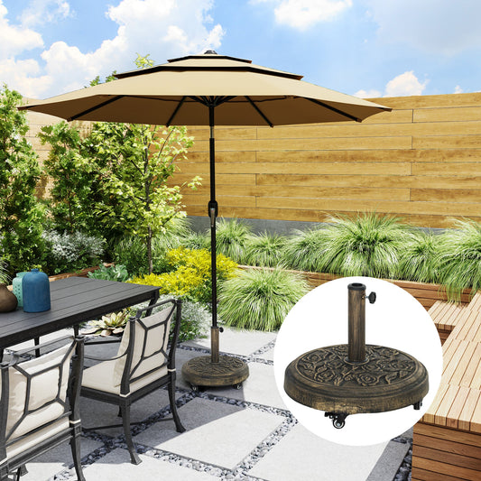 Outsunny Parasol Base, Umbrella Base with Wheels Cast Iron Effect, for Umbrella, Canopy, Weather Resistant, Bronze Tone