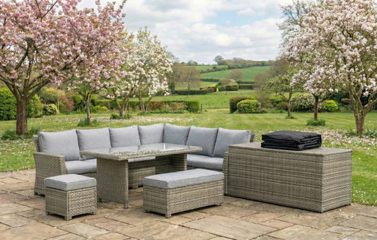 Palma Grey Rattan Garden Lounge Set, Cover and Cushion Box Bundle