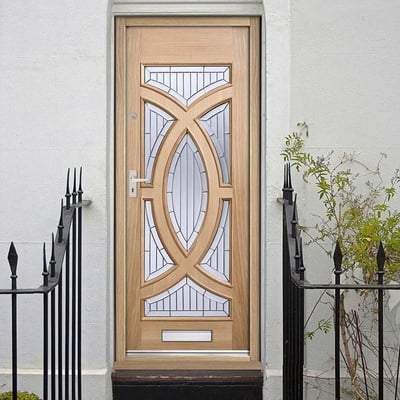 Majestic Oak Unfinished 7 Double Glazed Bevelled Zinc Clear Light Panels External Door - 1981mm x 838mm - LPD Doors