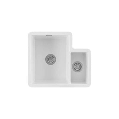 1.3 Bowl White Ceramic Undermount Kitchen Sink w/ Left Hand Main Bowl - 595mm x 520mm